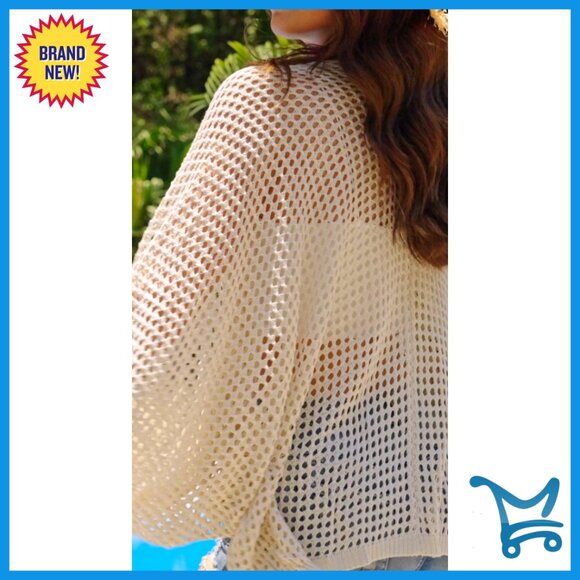 Oversized Open Front Cardigan Lightweight Knit Sweater Beach Cover Up - Picture 7 of 7